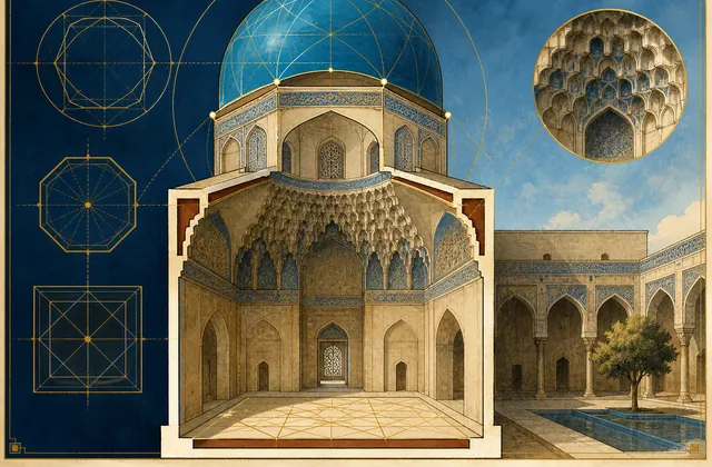 Andalusian polylobed arches, ribbed domes, and muqarnas vaulting.