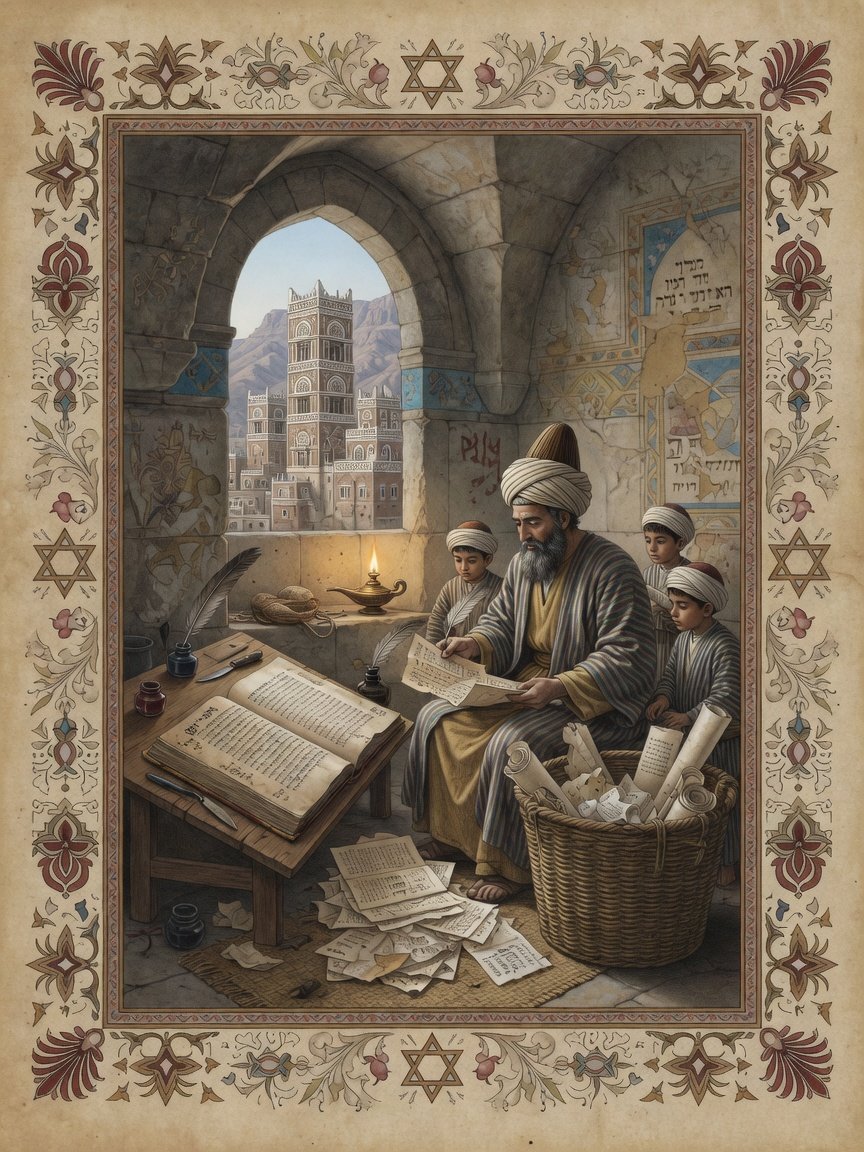 Original illustration: Jewish Bible study and soferim in Sanaa, Yemen