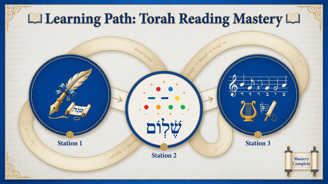 Learning path connecting calligraphy, vowels, and cantillation