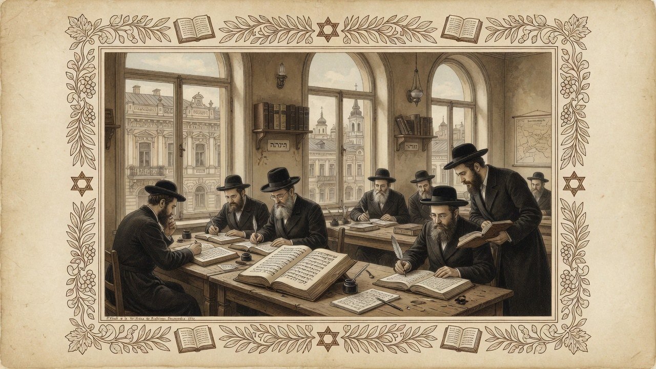 Original illustration: yeshiva and Hebrew Bible study in Kishinev (Chisinau)