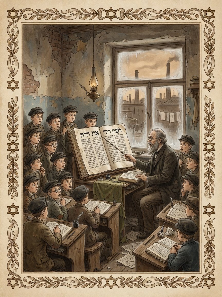 Historic illustration: Jewish Bible scholarship in Lodz