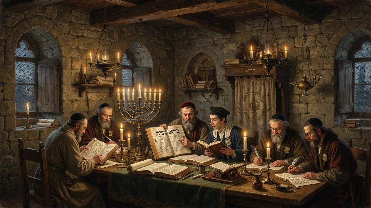 Wide 16:9 view of medieval Worms Jewish biblical study