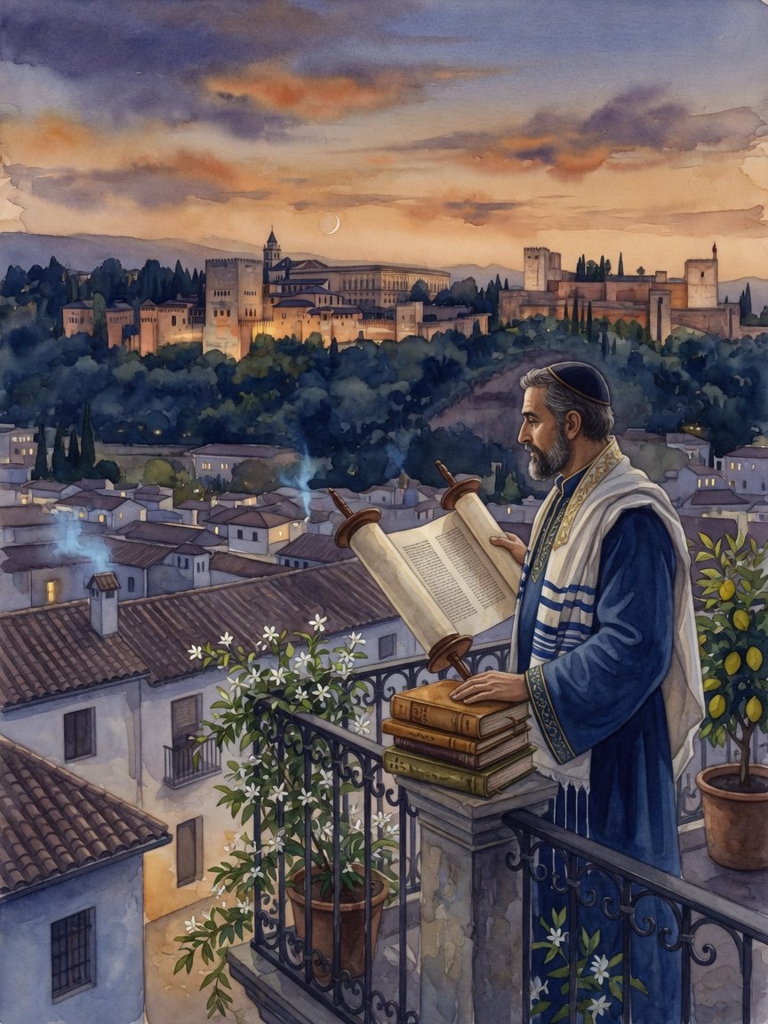 Original illustration: Toledo school of translators studying Hebrew manuscripts