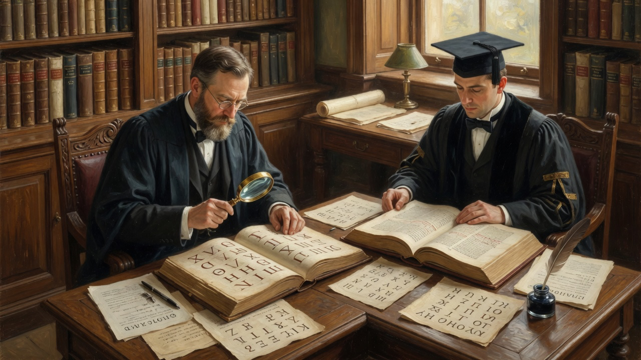 Victorian Cambridge scholars collating Greek New Testament manuscripts for the Westcott and Hort critical text